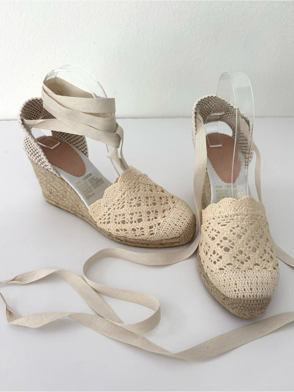 J.Crew Crochet Lace-Up Espadrille Wedges NWT Ivory Cottagecore Size 8